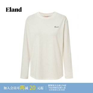 圆领休闲舒适上衣2026春夏新款 Eland衣恋T恤女长袖 100%棉