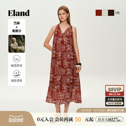 ELAND度假风无袖碎花连衣裙