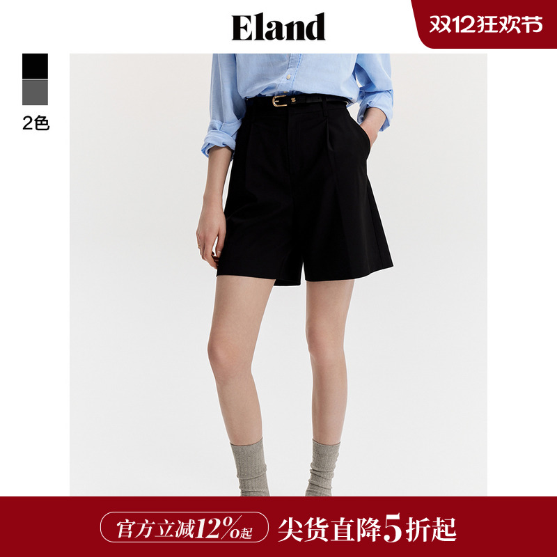 ELANDA字阔腿通勤短裤