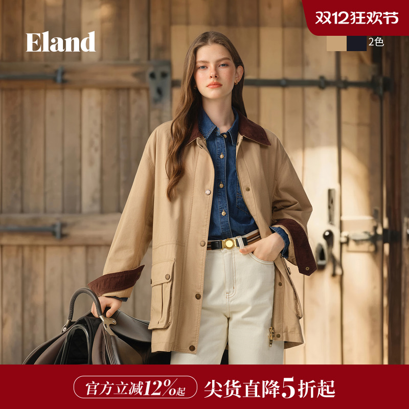 ELAND短外套长袖翻领棉感