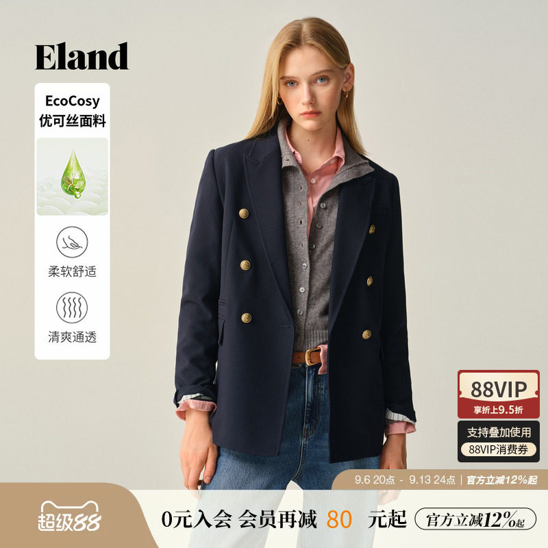 ELAND西装双排扣外套纯色图片