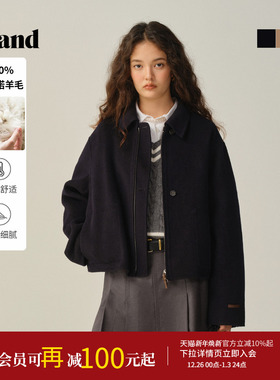 【100%美丽诺羊毛】Eland衣恋毛呢外套女短款羊毛大衣2025冬新款