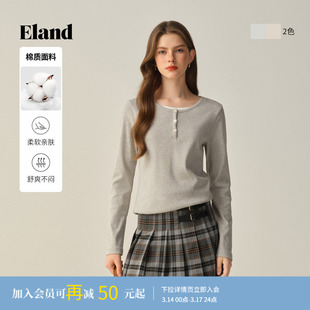 【97%棉】Eland衣恋T恤女长袖舒适合身上衣2025冬季新款