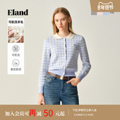 可机洗羊毛 Eland衣恋毛针织衫 女翻领长袖 格纹开衫 2025冬新款