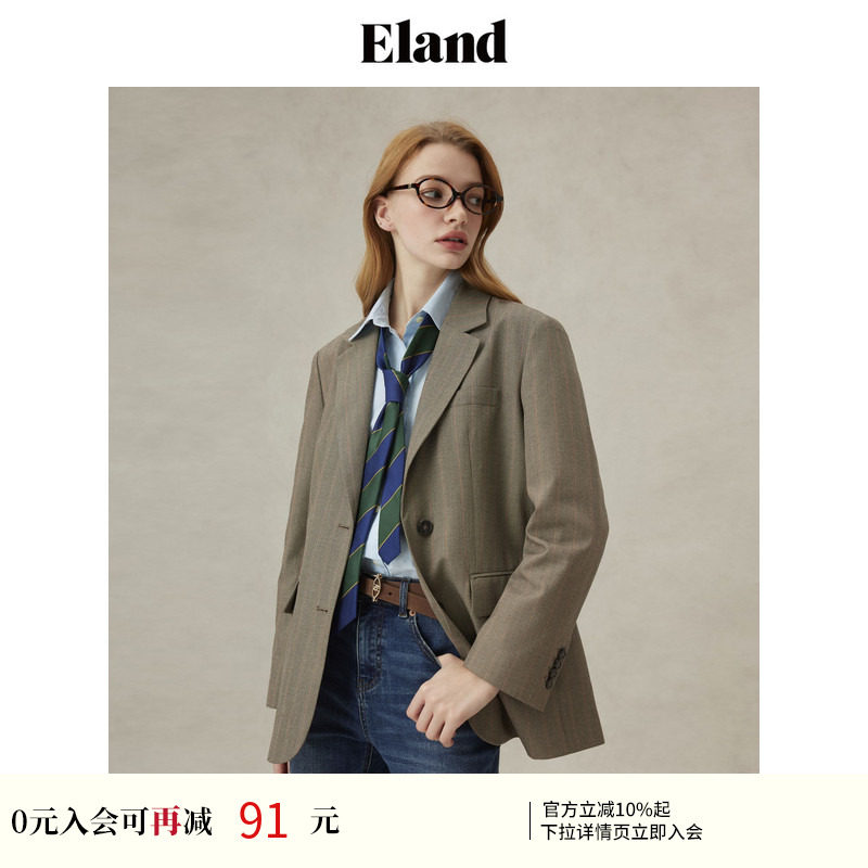 Eland衣恋西装女领口粘衬单排扣直筒显瘦通勤西服外套25春季新款