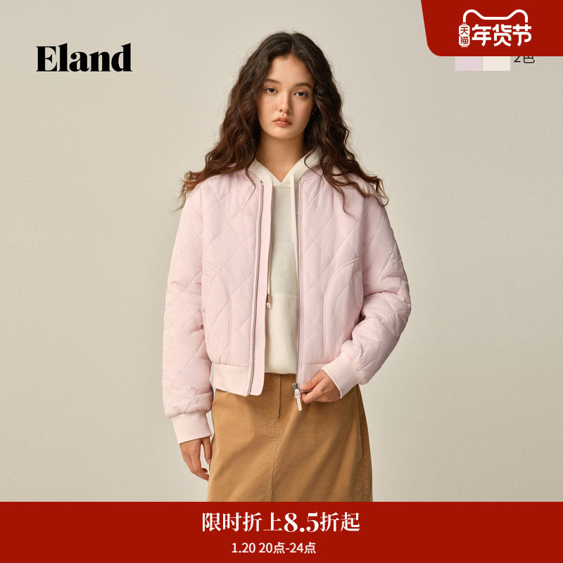 Eland衣恋棉服女时尚简约菱格短款拉链外套2025冬季新款,女装/女士精品,棉衣/棉服,淘宝优惠券,粉丝福利购,淘宝优惠卷