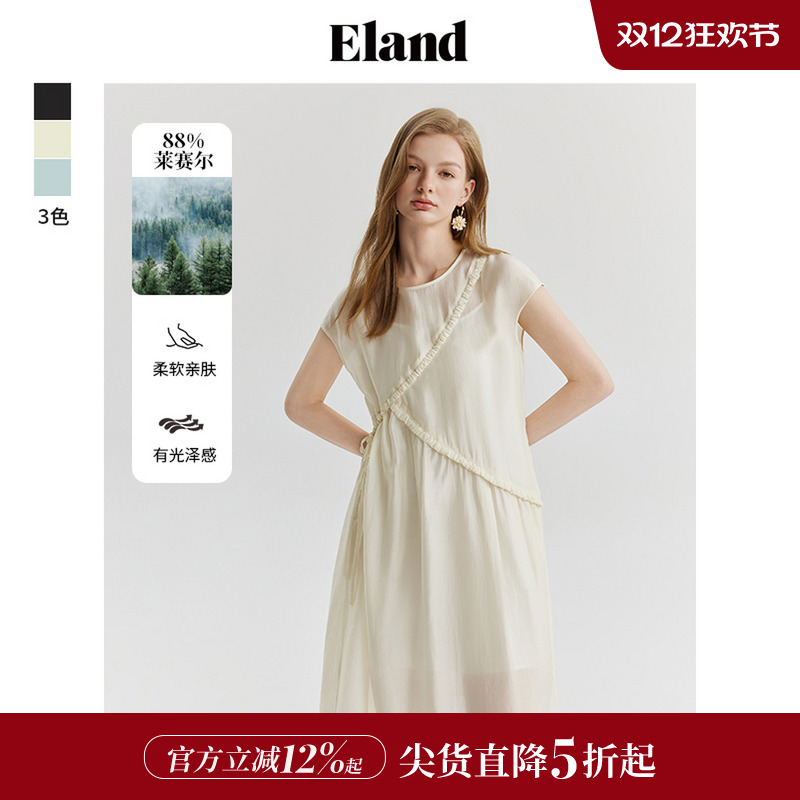 ELAND轻薄透气圆领宽松连衣裙