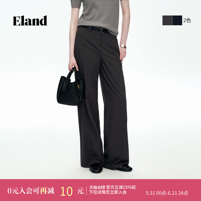 Eland衣恋休闲裤女通勤显瘦直筒裤收腰西装裤2026夏季新款