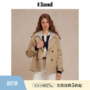 宽松假两件外套夏季 Eland衣恋风衣女纯棉舒适短款 无氟防水