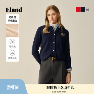 冬季 女圆领红色开衫 Eland衣恋毛针织衫 新款 可机洗羊毛