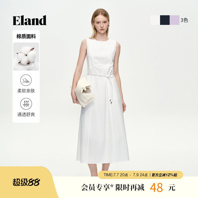 【月见裙】Eland衣恋连衣裙女极简通勤风无袖圆领长裙2026夏新款