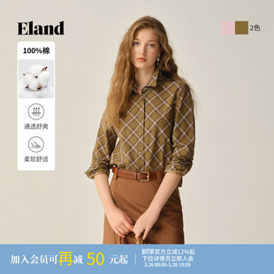 通勤正肩翻领上衣冬季 女时尚 Eland衣恋衬衫 新款 100%棉