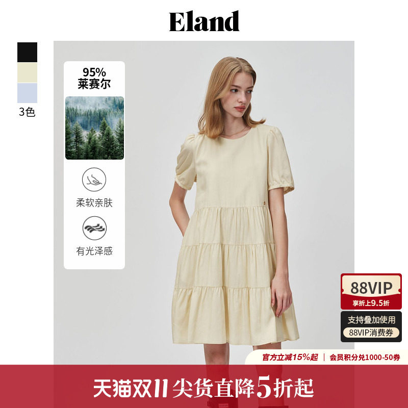 【莱赛尔】Eland衣恋连衣裙女侧拉链圆领宽松A版裙子夏