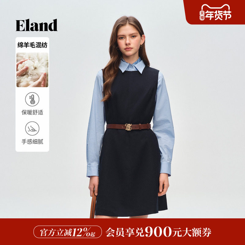 【含绵羊毛】Eland衣恋连衣裙女纯色无袖带拉链A型裙2026春季新款,女装/女士精品,连衣裙,淘宝优惠券,粉丝福利购,淘宝优惠卷
