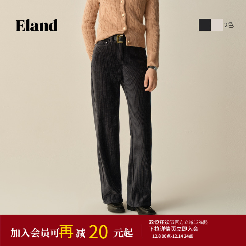 ELAND直筒裤休闲裤收腰纯色