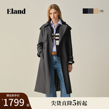 【100%棉】Eland衣恋风衣女英伦风双排扣外套2025秋季新款