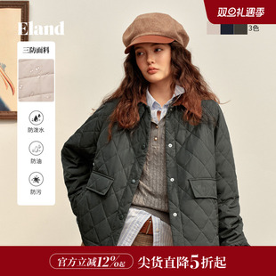 Eland衣恋菱格廓形外套25冬新款 特氟龙三防 暖格绗缝棉服