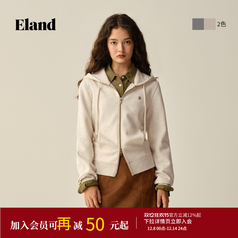 ELAND卫衣双拉链纯色长袖