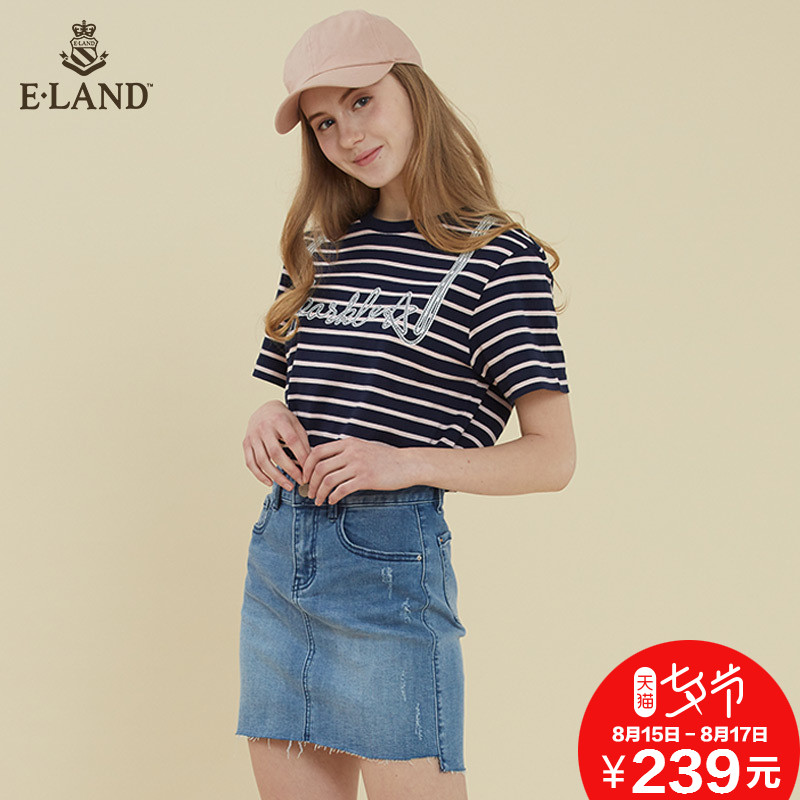 ELAND´º¼¾Ð¿î¿É°®Ó¡»¨×Öĸº«°æÉÏÒÂÌõÎÆ¶ÌÐäTÐôÅ®EERA82455M
