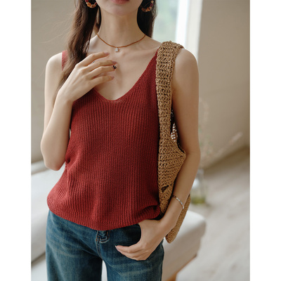 红色针织衫露背吊带背心女夏季