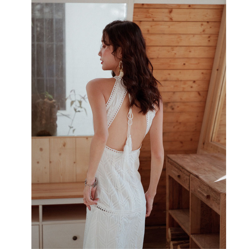 ins风年会钩花镂空复古裙礼服