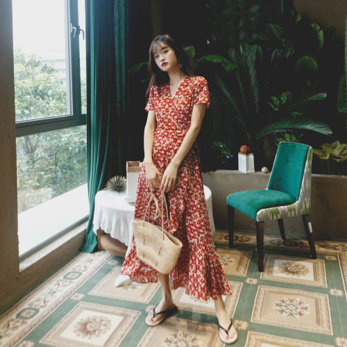 很仙泰国三亚巴厘岛雪纺连衣裙