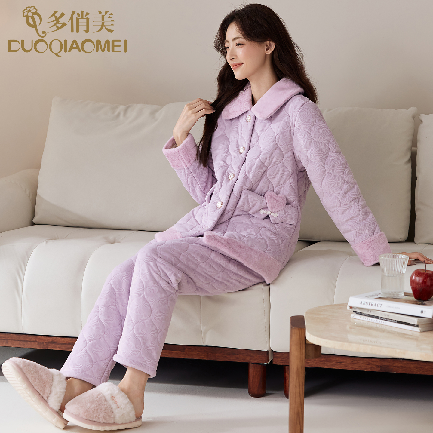 高级感睡衣女士秋冬季三层加厚