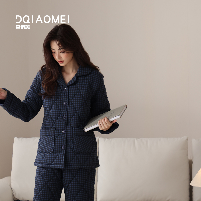 可外穿睡衣女冬款加厚夹棉纯棉