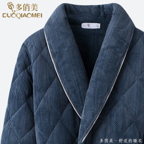 男士睡袍法兰绒加厚保暖中长款