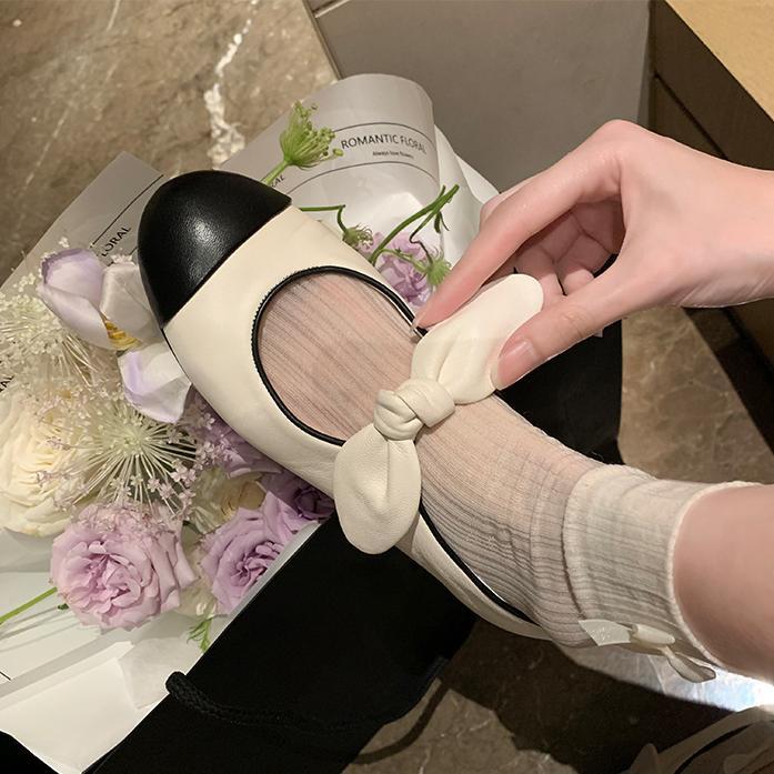 666-19苏茵茵同款妮妮公主小香风圆头蝴蝶结平底芭蕾单鞋女玛丽珍