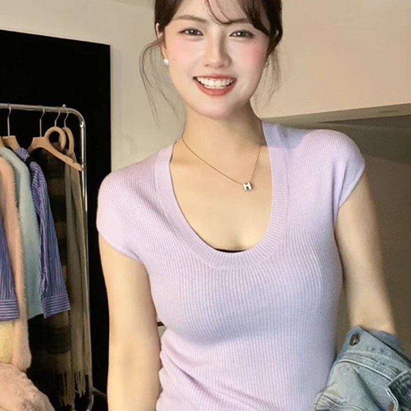 薄款无袖灰紫色弹性宽松针织衫背心女春夏2025新款小个子百搭上衣