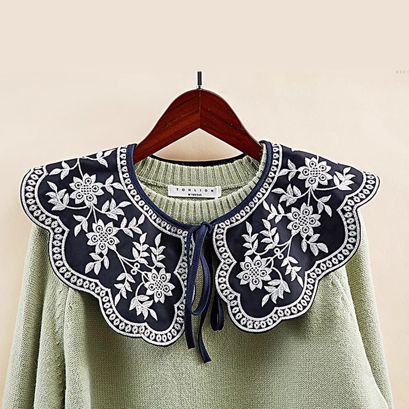 云肩飘带假领子汉服外搭配毛衣披风复古假衣领小披肩刺绣百搭假领