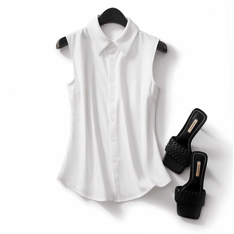 无袖衬衫假领子白色衬衫设计感洋气减龄春秋冬季v领无袖打底上衣