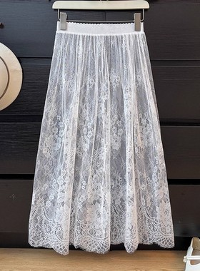 长款蕾丝半身裙女春夏秋2025新款洋气高腰叠穿屁帘温柔风镂空长裙