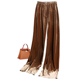 棕色丝绒裤 女长裤 一片式 简洁宽松松紧腰巨显瘦空气光泽丝绒阔腿裤
