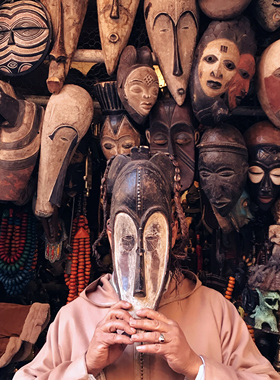 African Antique 西非部落人物木雕面具非洲民族珍藏摆件壁饰礼品