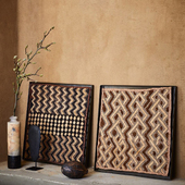 库巴植物棕榈小挂布非洲刚果手工古布挂毯桌旗挂布古董布料壁挂艺