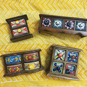 印度手绘陶瓷木制香料盒桌面装 Spice Box 饰收纳家居摆件电视柜