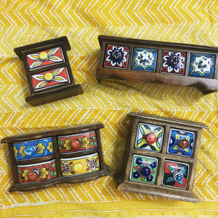 印度手绘陶瓷木制香料盒桌面装 饰收纳家居摆件电视柜 Box Spice