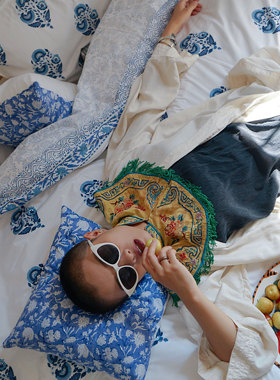 India Block Print Duvet Cover印度手工雕版印花床品六件套