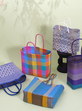 Mercado编织包 方形菜篮手提包轻便收纳日常通勤波西米亚度假风