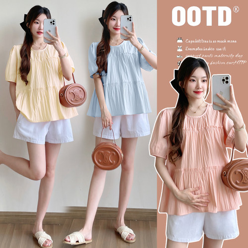 孕妇装夏装时尚简约休闲短袖上衣
