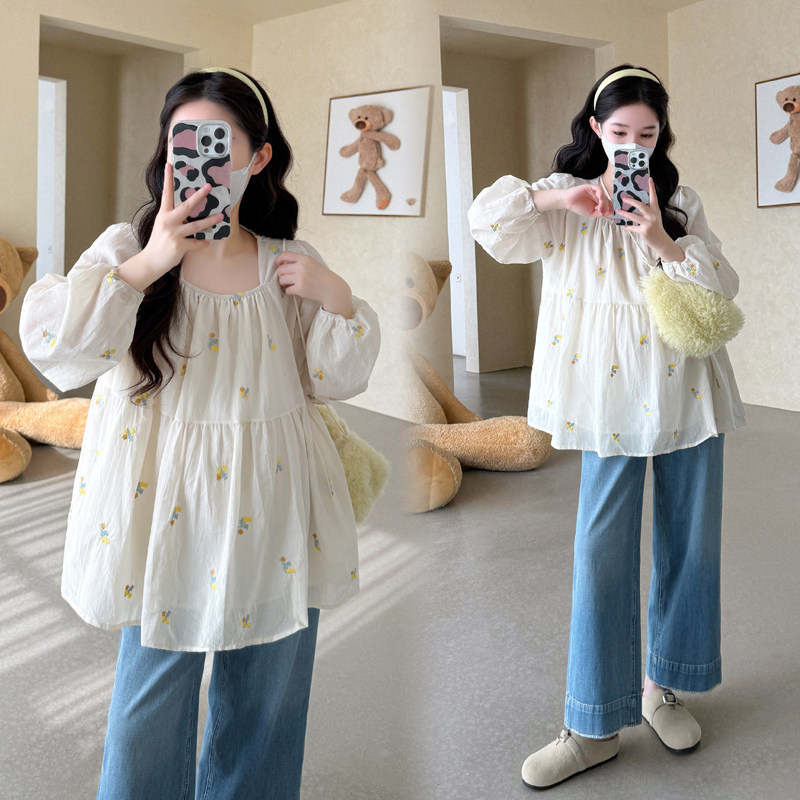 孕妇装春装小清新花朵刺绣长袖上衣宽松大码休闲娃娃衫春季衣服春,孕妇装/孕产妇用品/营养,衬衫/雪纺衫,淘宝优惠券,粉丝福利购,淘宝优惠卷