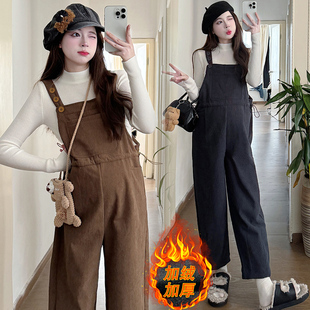 子冬季 灯芯绒怀孕裤 外穿加绒保暖背带裤 冬装 简约百搭休闲裤 孕妇裤