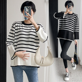 春装 休闲显瘦针织毛衣春秋怀孕打底衫 时尚 条纹上衣春季 长袖 孕妇装