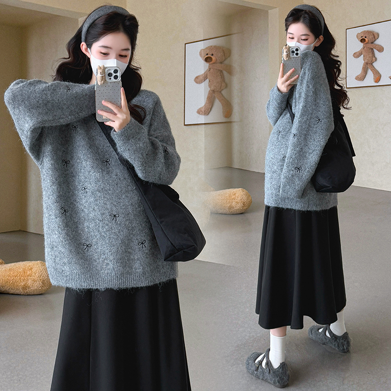 孕妇装秋冬装长袖毛衣秋装半身裙