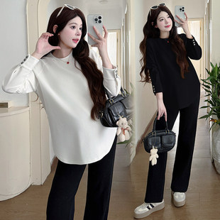 孕妇装春装时尚简约百搭长袖上衣2026新款孕妇T恤春季纯色打底衫