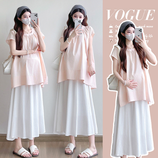 半身裙小清新减龄孕妇套装 孕妇装 上衣夏季 短袖 夏天两件套潮妈 夏装