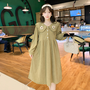 灯芯绒连衣裙秋季 孕妇装 娃娃领长袖 时尚 休闲裙子网红孕妇裙秋 秋装