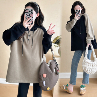 拼色连帽长袖 时尚 上衣宽松大码 休闲卫衣秋季 孕妇装 怀孕打底衫 秋装